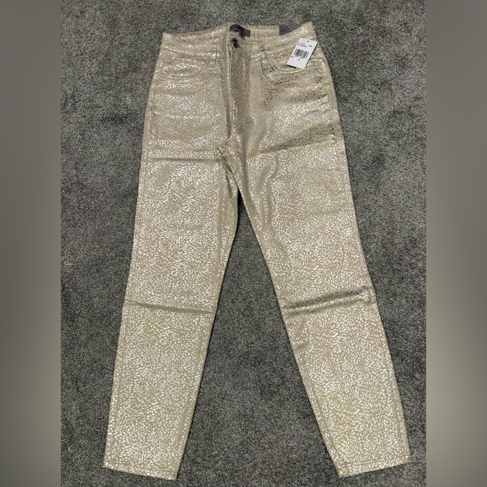 Kut from the Kloth high rise CHARLIZE CIGARETTE LEG Cream Silver Skinny Jeans  6